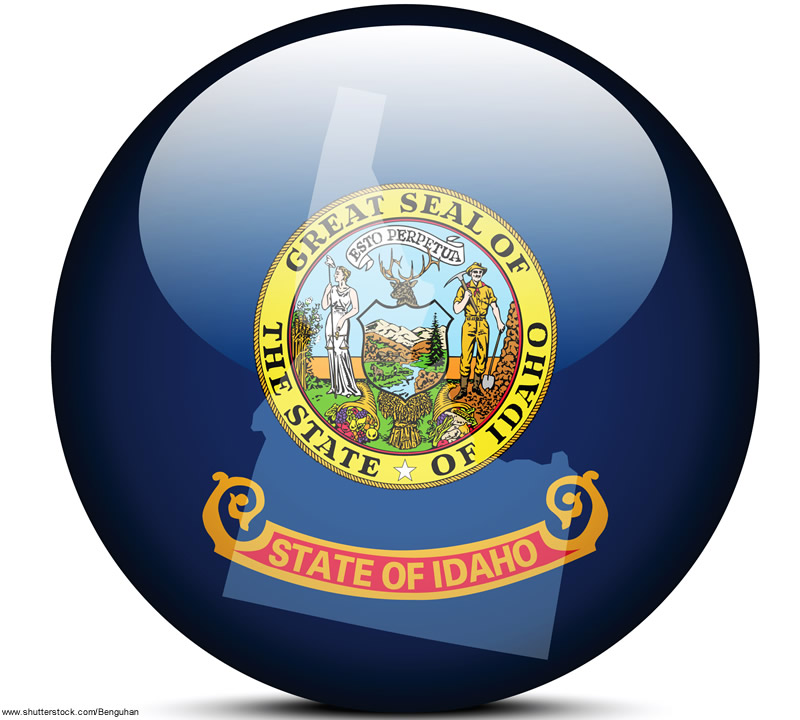 State of Idaho seal in a blue circle icon with 